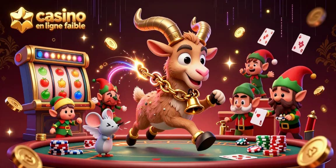 Amusez-vous avec le Krampus au casino en ligne fiable, entouré de symboles de jeux et de joie festive.