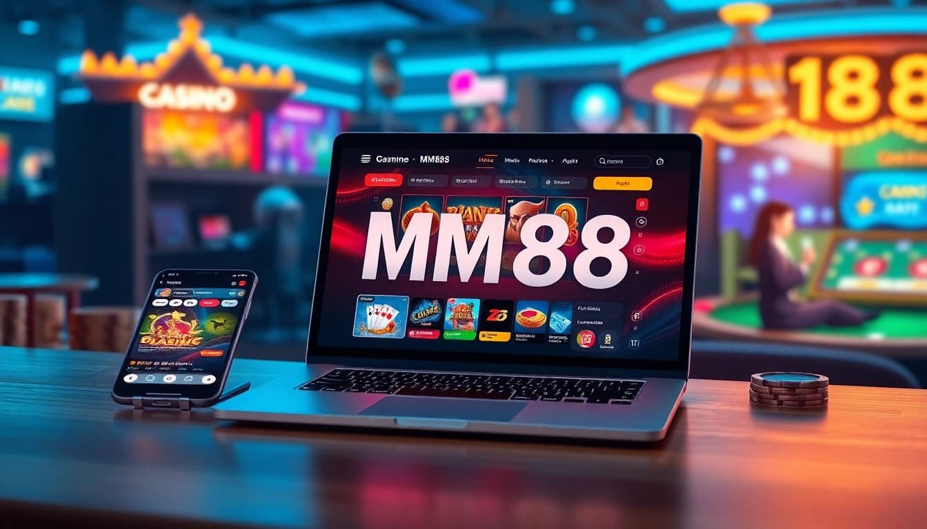Engaging MM88 online gaming interface showcasing vibrant casino games on devices.