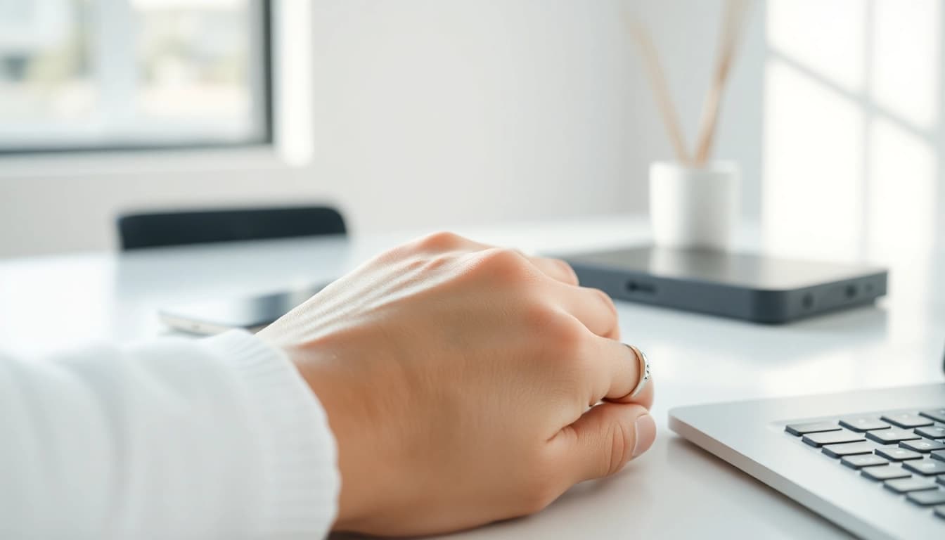 Explore the sleek design of the Ringconn smart ring on a modern desk for wellness tracking.