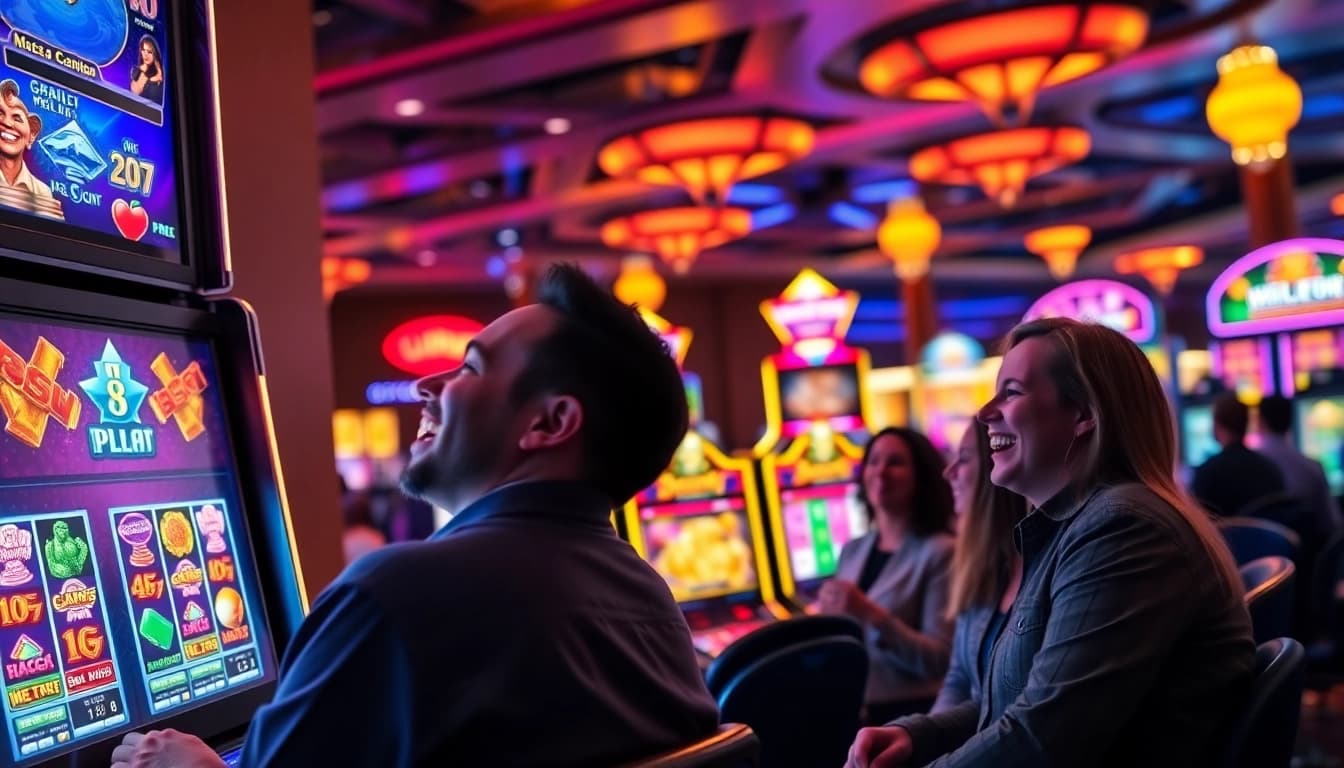 Bermain Slot Gacor dengan antusias di sebuah kasino yang ramai.