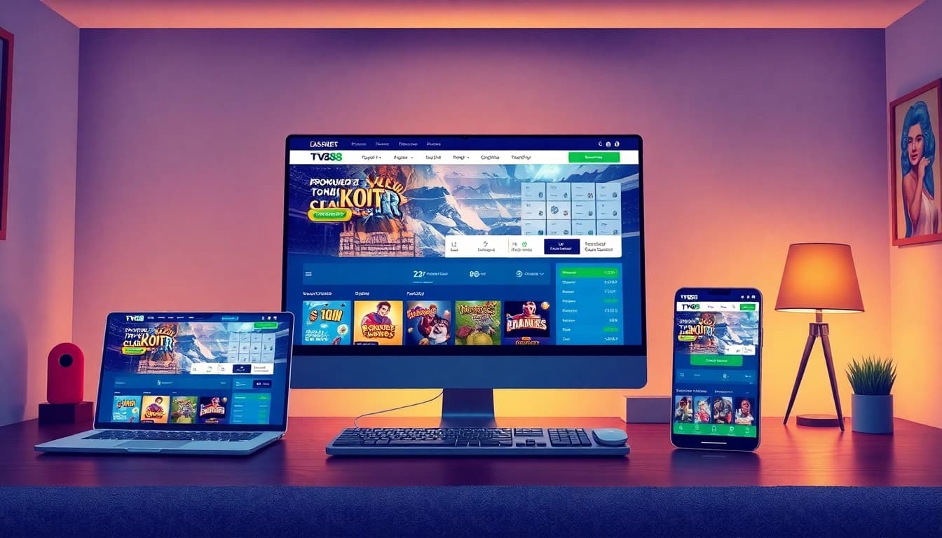 Interactive depiction of TV88 online betting platform's user-friendly interface on desktop and mobile devices.