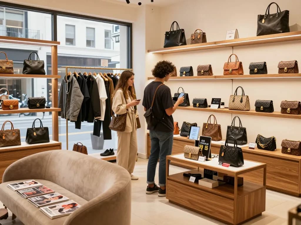 Shopping in a stylish 레플리카 쇼핑몰 featuring high-quality replica bags and elegant displays for a chic experience