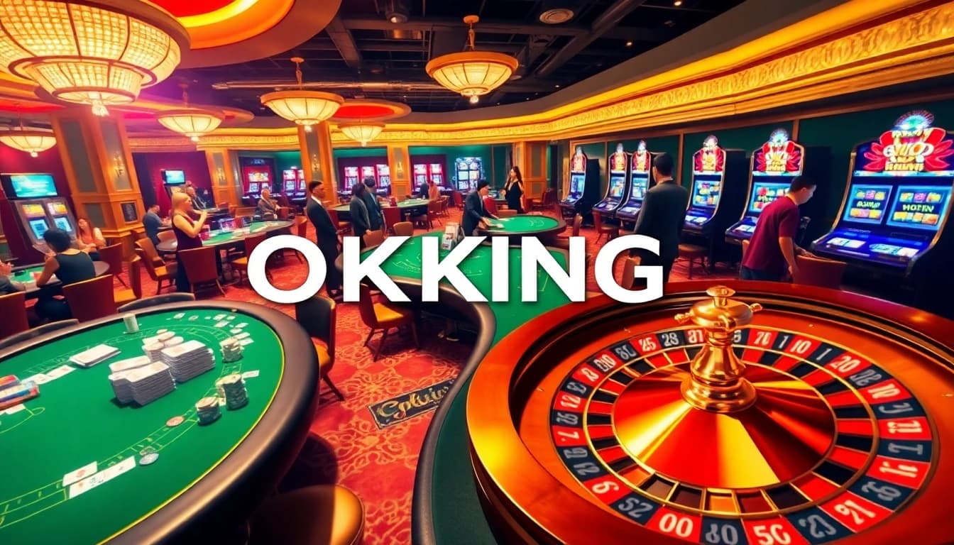 Gambling excitement at OKKING's luxurious casino with vibrant tables and action-packed gameplay.