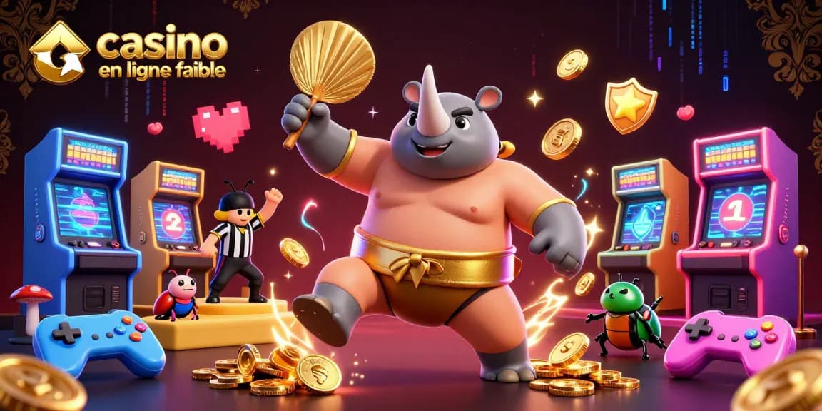 Le casino en ligne fiable propose une scène dynamique avec un scarabée rhinocéros en duel, rempli de pièces d'or.