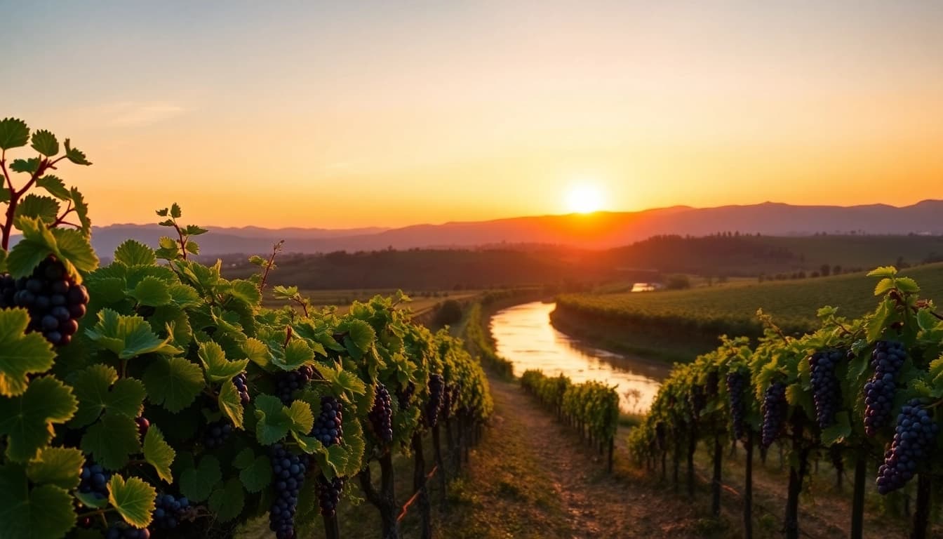 Experience the serene vineyards of Carksburg CA showcasing lush landscapes and stunning sunsets.
