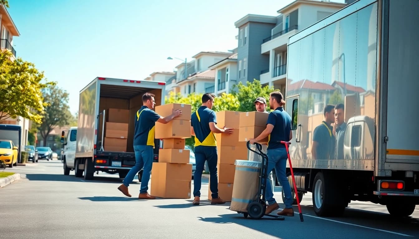 Witness expert Moving Services in action with dedicated movers organizing furniture and boxes professionally.
