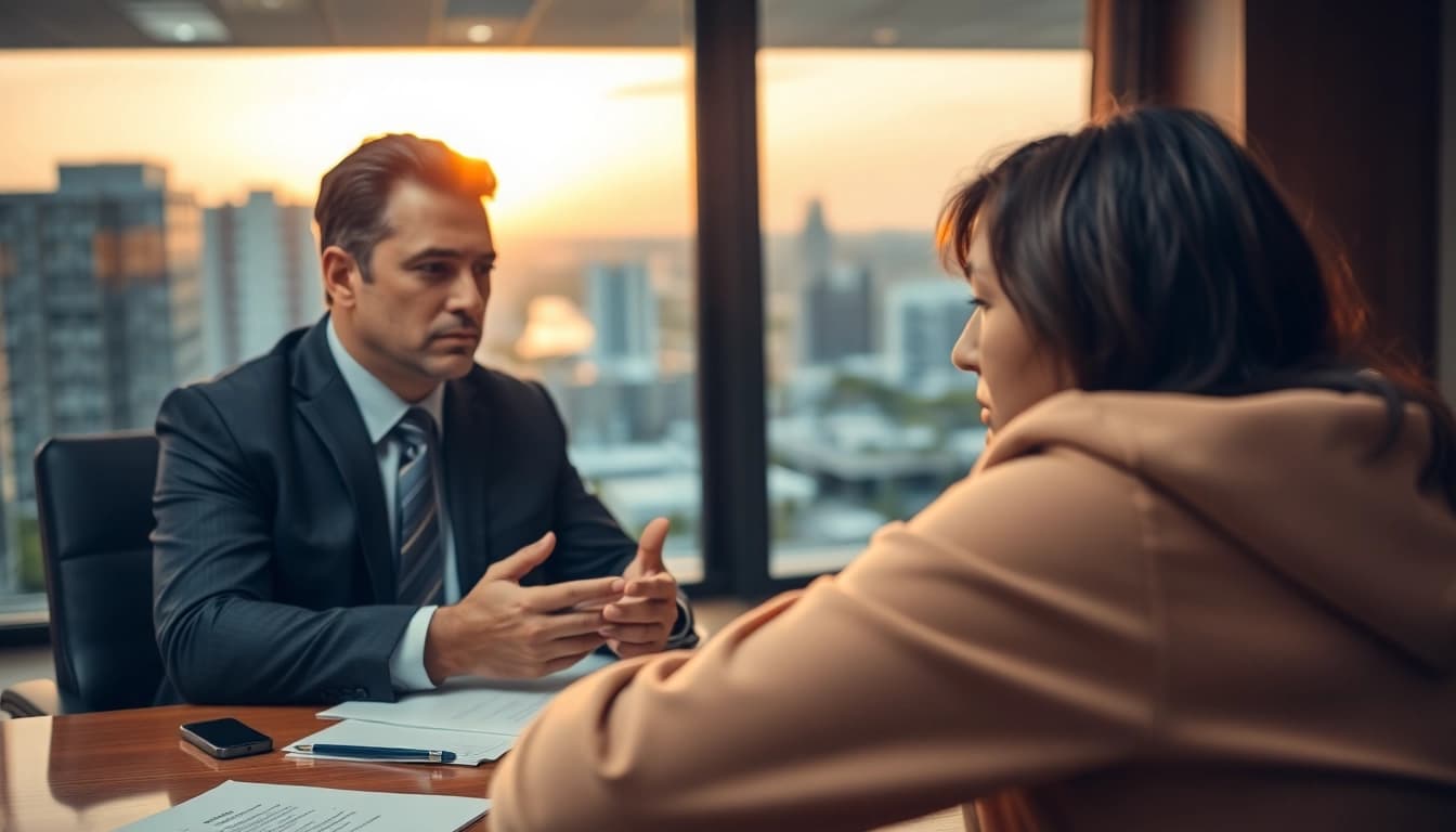 Clearwater truck accident attorney consulting a client in a professional office setting.