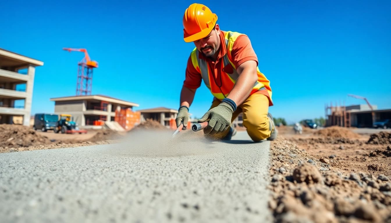 www.1stconcretecontractor.com showcases a skilled contractor crafting a concrete driveway.