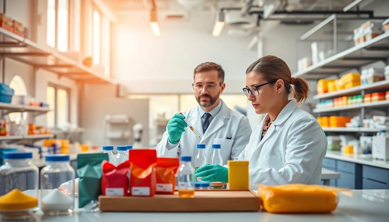Fournisseur d édulcorants analysant des échantillons dans un laboratoire moderne.