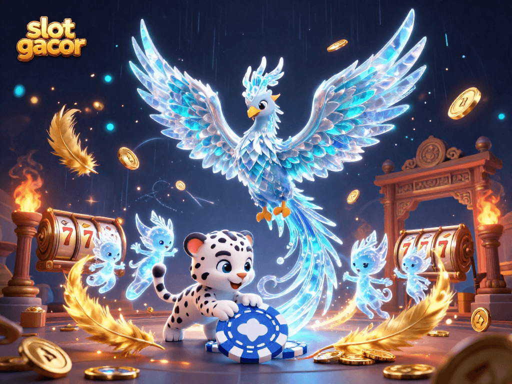 Putar slot gacor dengan suasana magis dari phoenix es dan koin emas mengelilingi permainan.