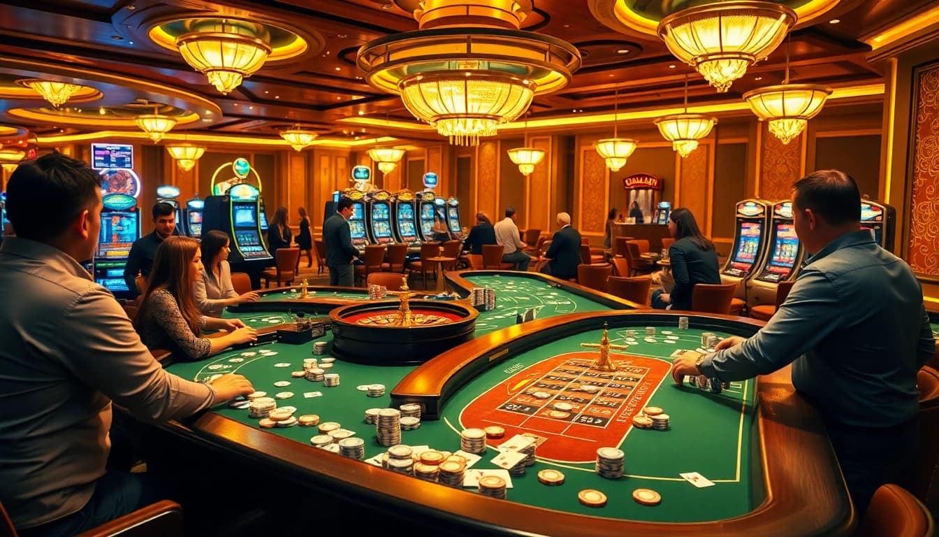 Exciting casino scene featuring gameplay at https://789paka.com, with vibrant slot machines and poker tables