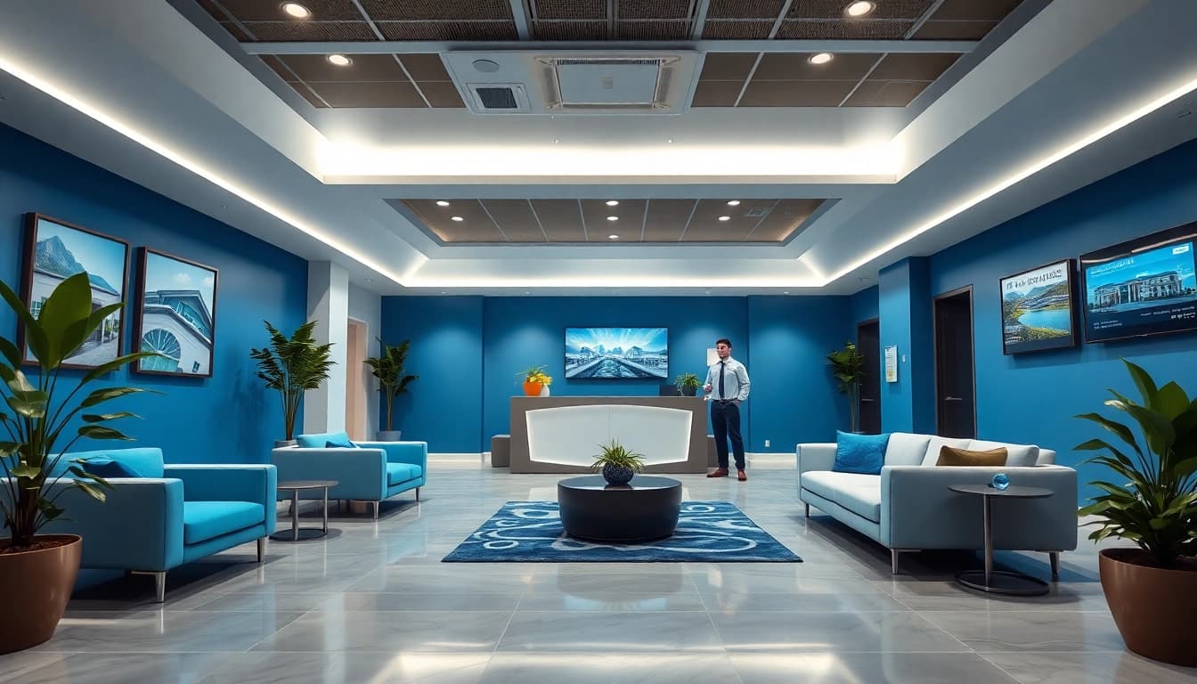 Showcasing a modern real estate office environment with welcoming design elements.