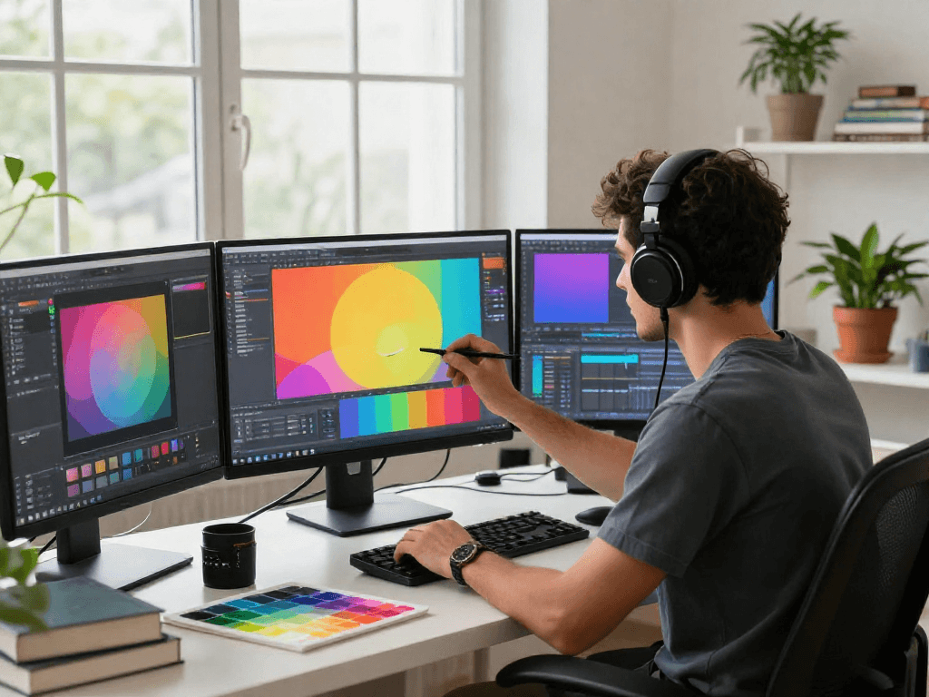 Using the paint-bucket tool in a colorful digital art studio environment