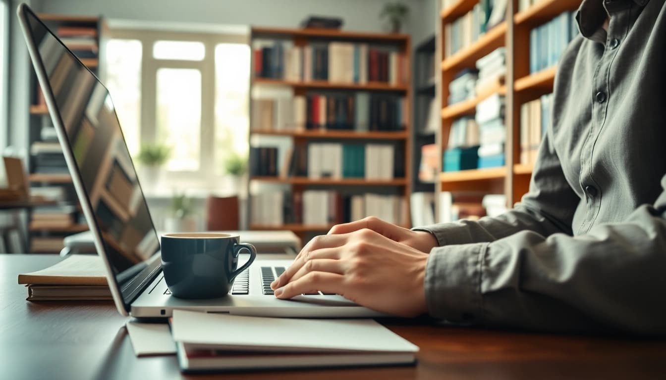 Expert translator working diligently at https://www.elitetranslingo.com, surrounded by multilingual resources.