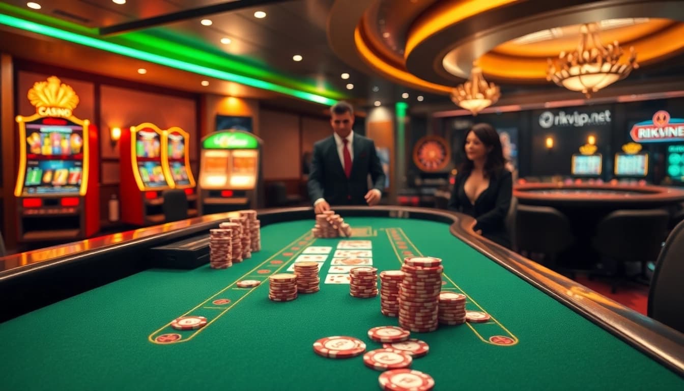 Experience the vibrant online gambling atmosphere at rikvip.gb.net with exciting casino games and decor.