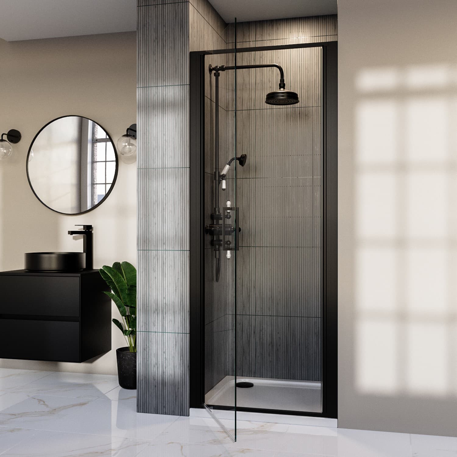 Elegant Bathroom Solutions Featuring a Black Shower Door