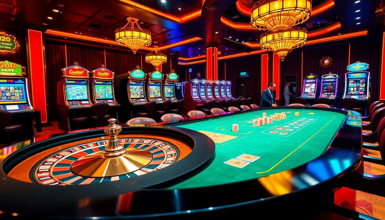 Exciting moment at God345 casino with players enjoying roulette and slot machines.