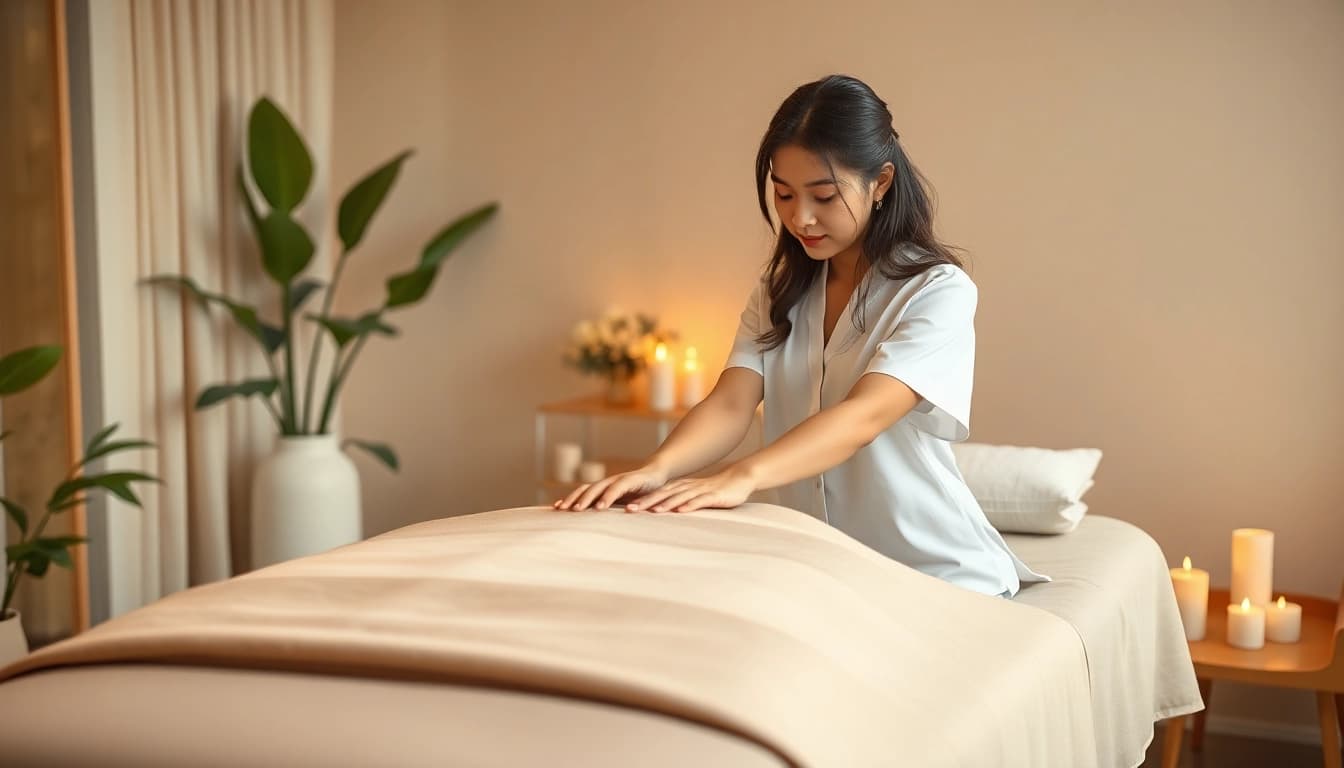 출장마사지 session in a serene home environment with a skilled therapist.