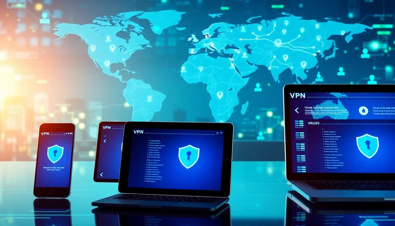 快连官网 interface on various devices showcasing global connectivity and security.