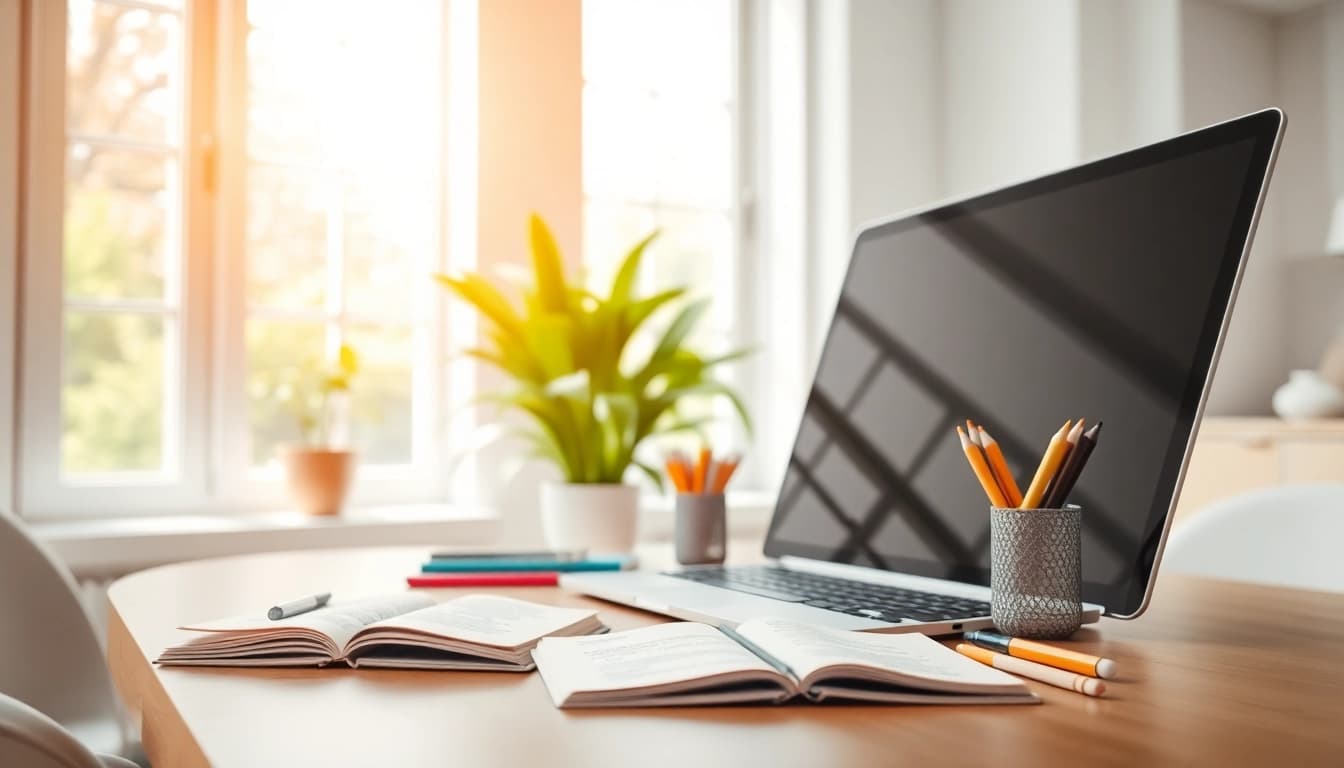 Showcasing the professional workspace inspired by https://editorial.com.ua, featuring a sleek desk and vibrant decor.