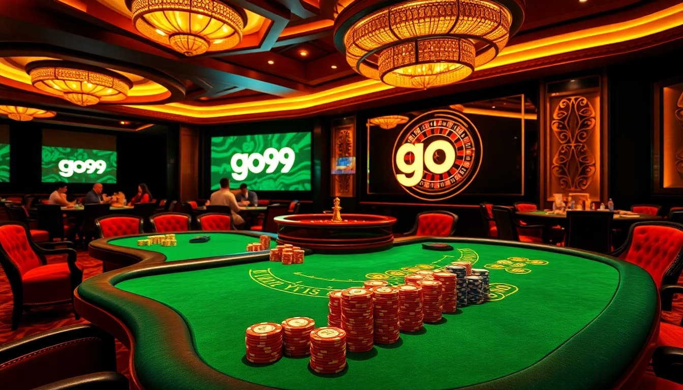 Experience thrilling gameplay at go99 with vibrant poker games and roulette tables in a luxurious casino atmosphere.