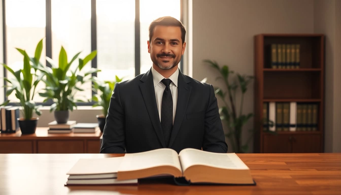 Empathetic Houston Personal Injury Attorney providing legal guidance in an inviting law office setting.