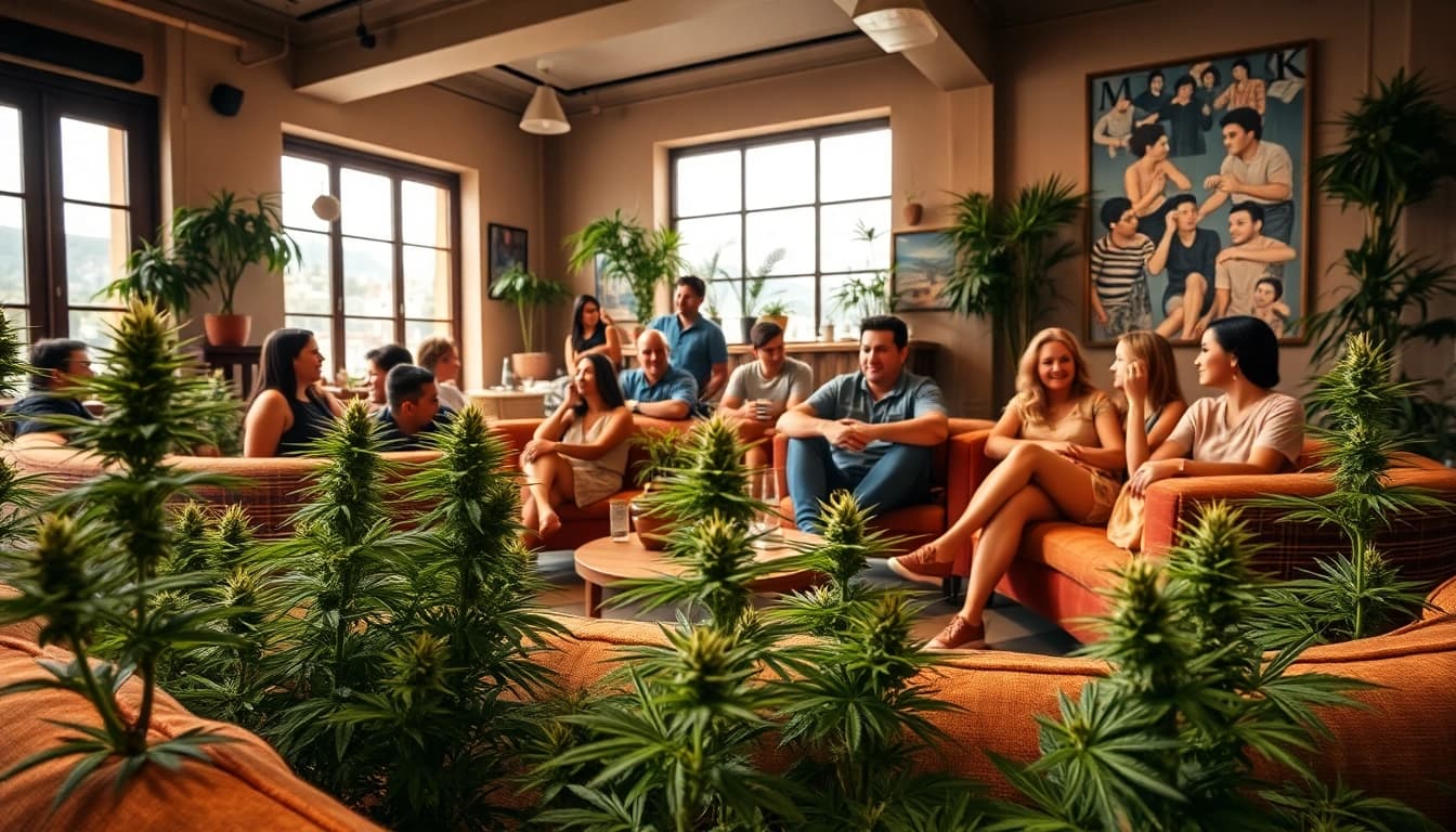 Les membres se détendent dans l'ambiance chaleureuse du Meltz Cannabis Club Madrid.