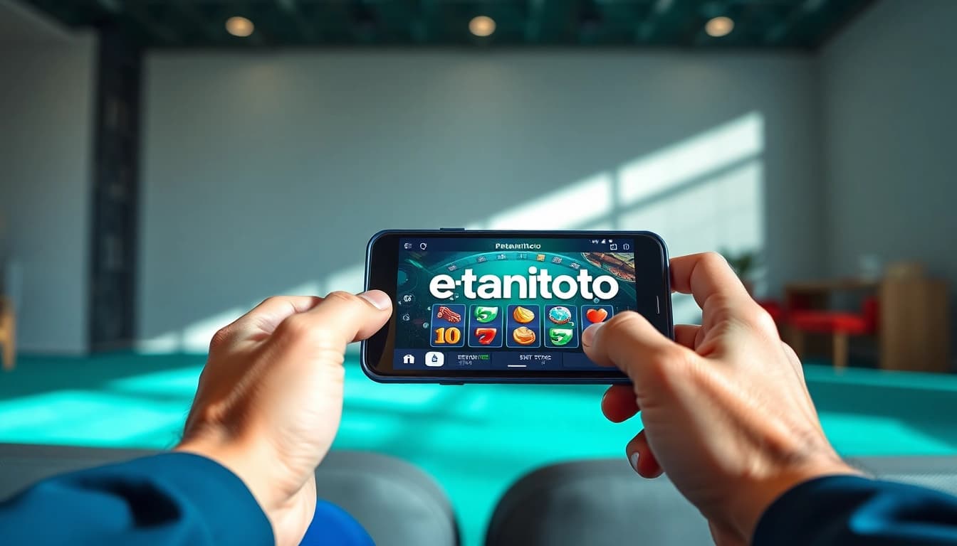 Menampilkan interaksi pengguna dengan petanitoto pada perangkat mobile dengan latar yang modern.