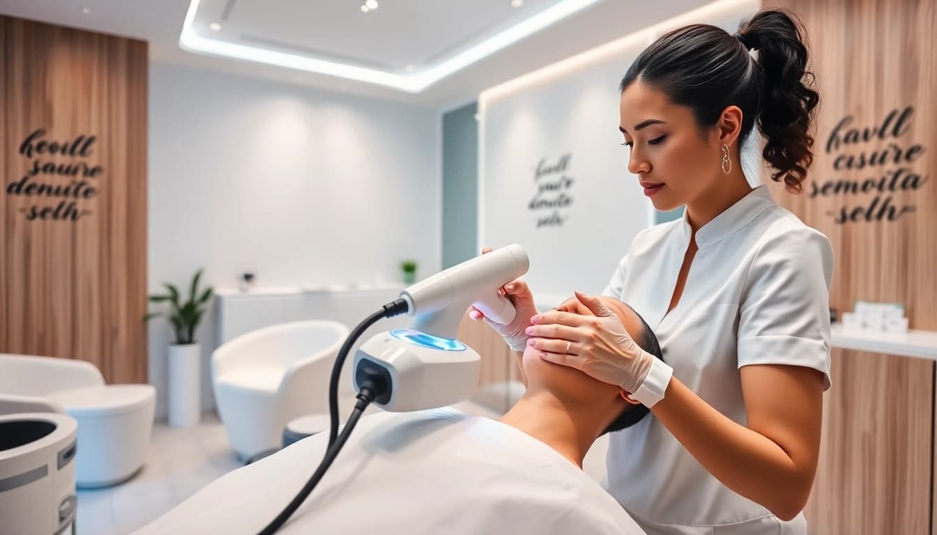 epilare definitiva cluj in a serene beauty clinic with professional technician performing laser hair removal treatment