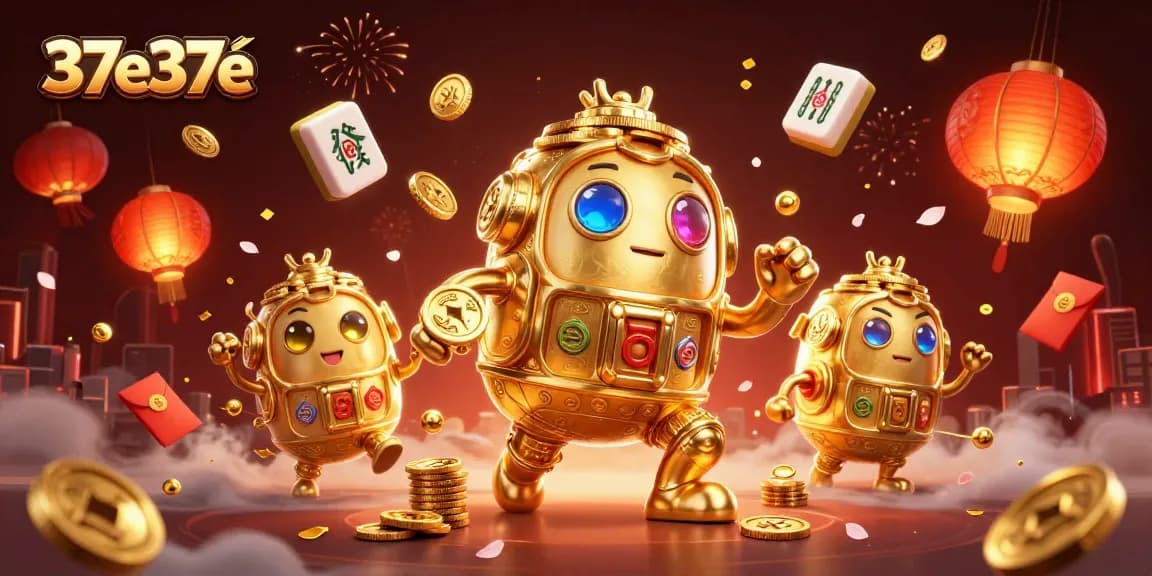 Experience the thrill of winnings with a vibrant 37e37e casino scene featuring a golden golem and festive elements.