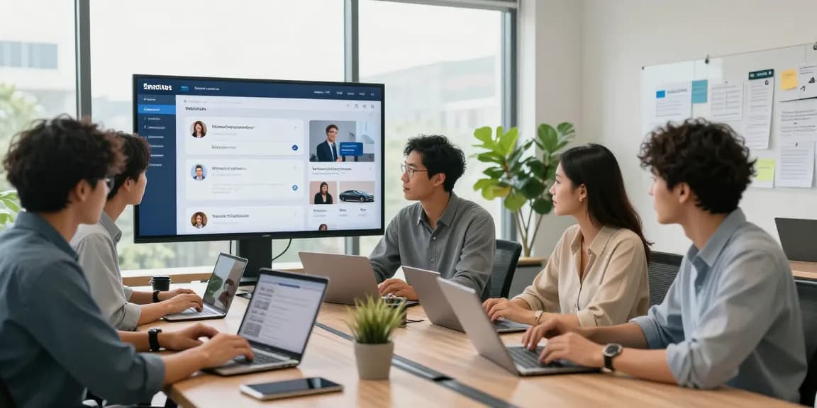 Collaboration scene of Sifu24 team discussing professional services in a bright modern office.