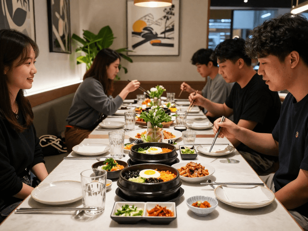 강남 달토의 모던한 한식당에서 정갈하게 차려진 식사 모습