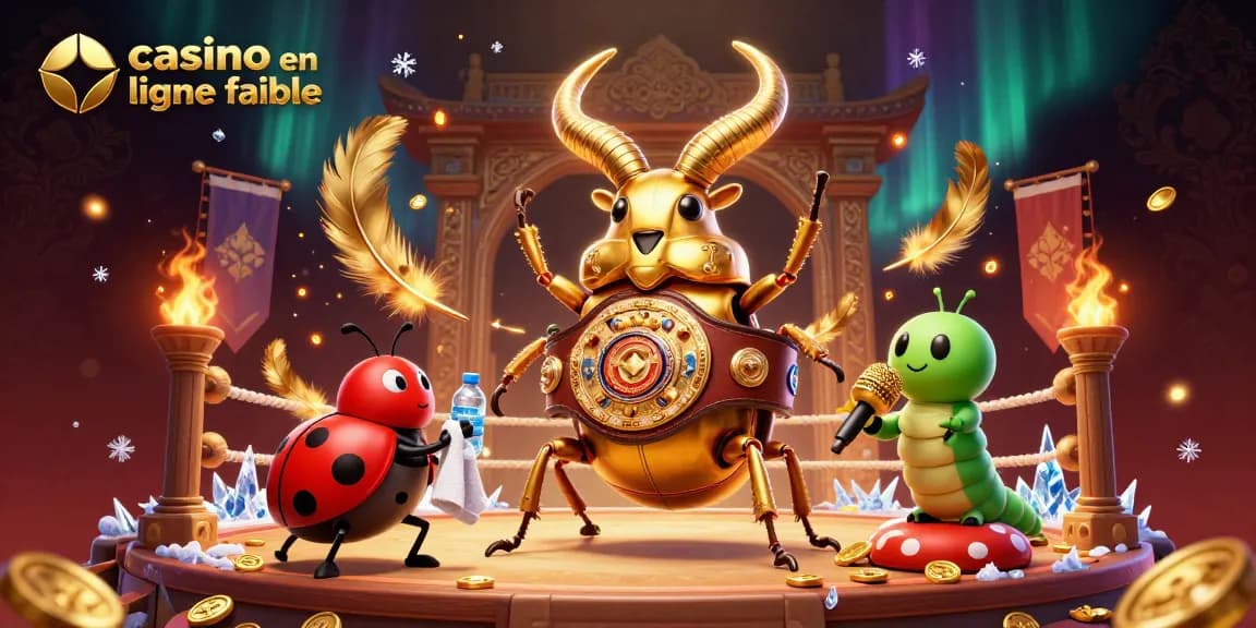 Combat entre un scarabée doré et une coccinelle dans un casino en ligne fiable rempli de pièces d'or.