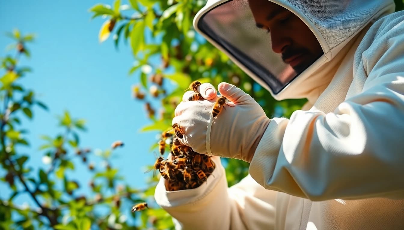 Live bee removal expert carefully relocating bees while ensuring their safety and environment.