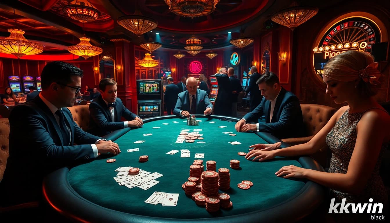 Experience kkwin black excitement at a luxurious casino poker table with vibrant chips and cards.