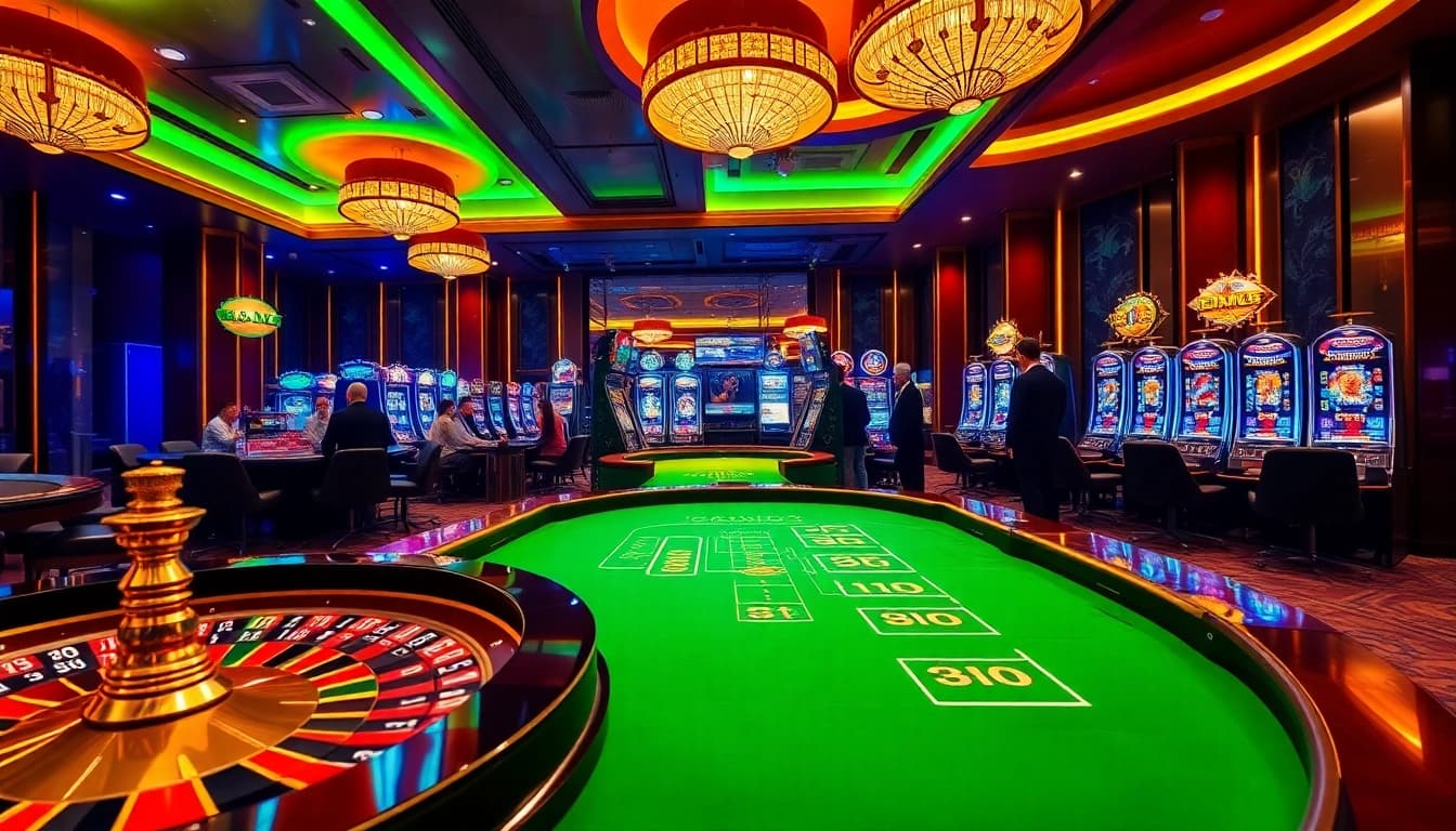 Players enjoying a thrilling MK8 casino experience at poker tables and roulette wheels.