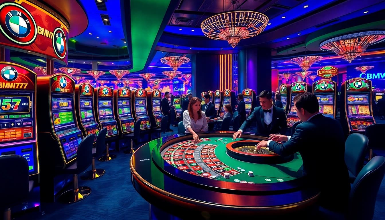 Bmw777 slot machines attract players with vibrant visuals and thrilling gameplay at a luxury casino.