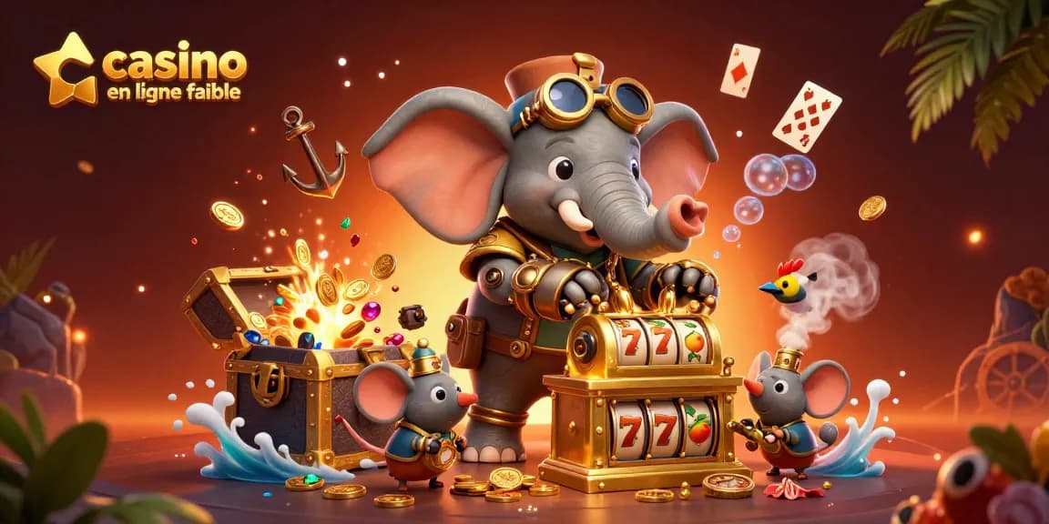 Gagnez avec un casino en ligne fiable grâce à un éléphant steampunk et un coffre au trésor pétillant de pièces d'or.