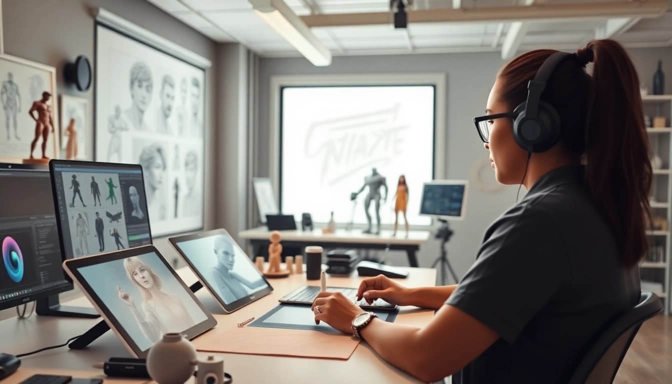Explore 3D character modeling at https://www.cubifycreations.com with a detailed workspace setup.