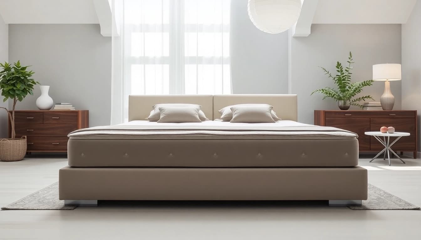 Materasso matrimoniale di alta qualità posizionato in una camera da letto moderna, pronto per offrire un sonno rigenerante.
