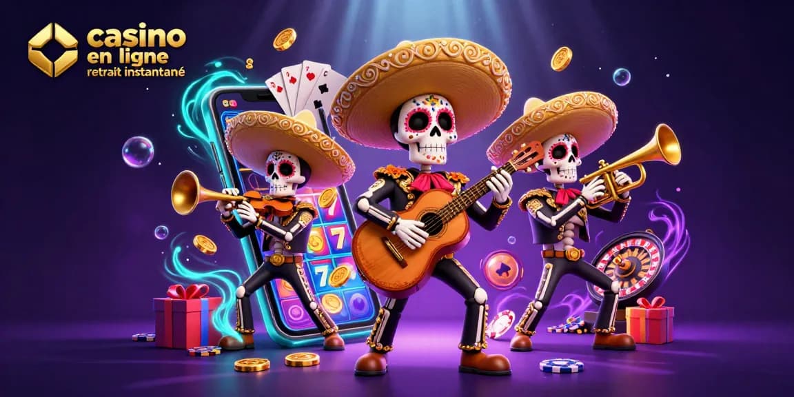 Casino en ligne retrait instantané : recevez vos gains rapidement avec cette illustration dynamique de mariachi.