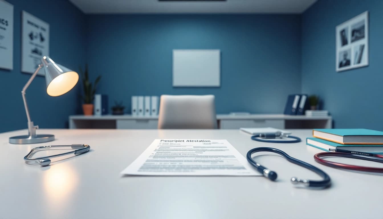 Obtain your medical attest kaufen in a professional setting with a doctor's desk and documents.