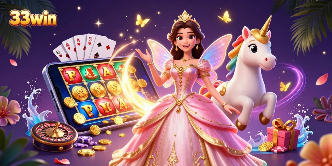 Experience thrilling bets with 33win's dynamic slots and playful gaming elements in vibrant 3D.