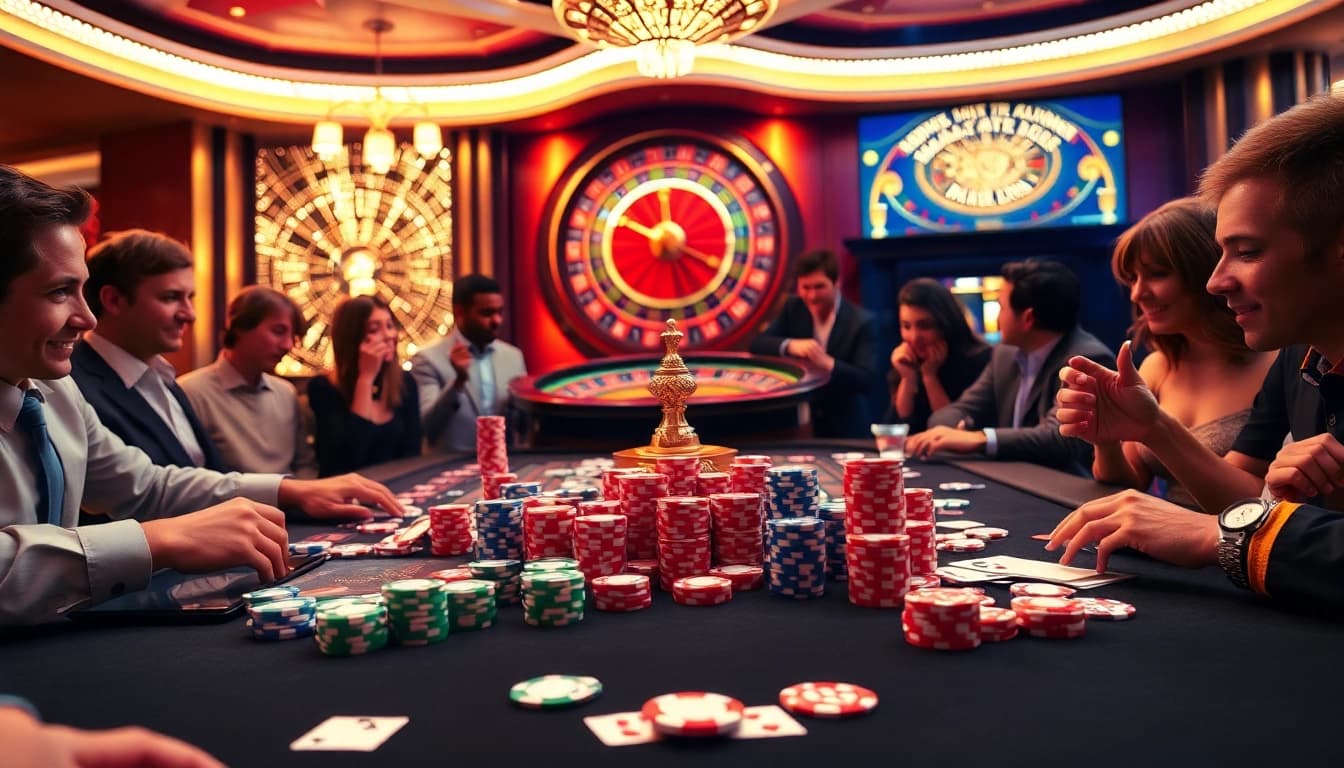 Engage in thrilling sbobet betting at a luxurious casino table, with vibrant chips and cards set for action.