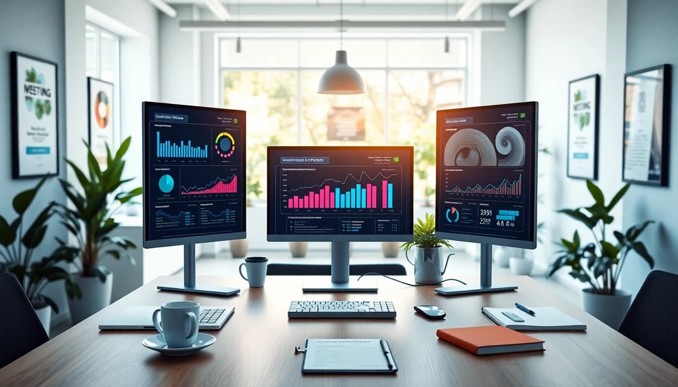 Agency professionals collaborating in a vibrant, modern workspace focused on digital marketing.