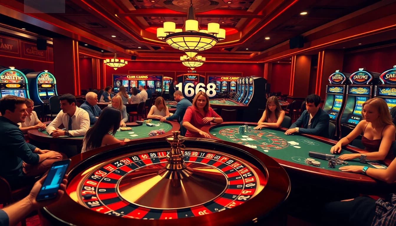 Players enjoy a thrilling casino experience at https://c168.design/ with vibrant games of roulette and poker celebrating the excitement.