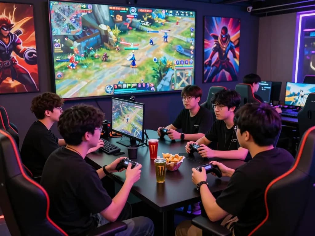 다채로운 게임 환경에서 리니지프리서버 전략에 대해 논의하는 열정적인 게이머들