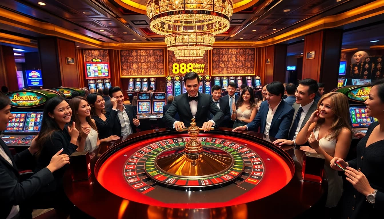 Playing at the roulette table at 888New, excitement builds with colorful chips and a professional dealer.
