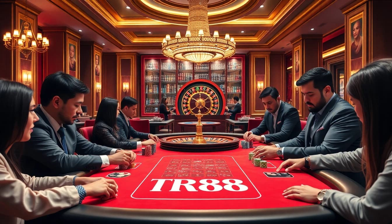 Strategic betting at the TR88 table in a luxurious casino setting.
