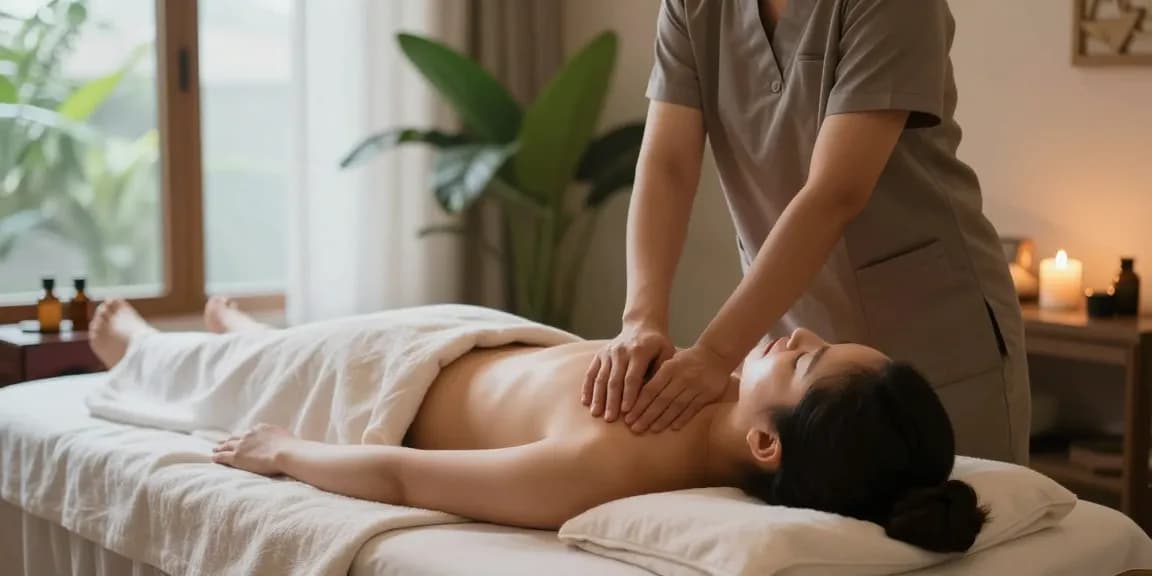 마포스웨디시 massage session in a serene spa environment with calming elements.